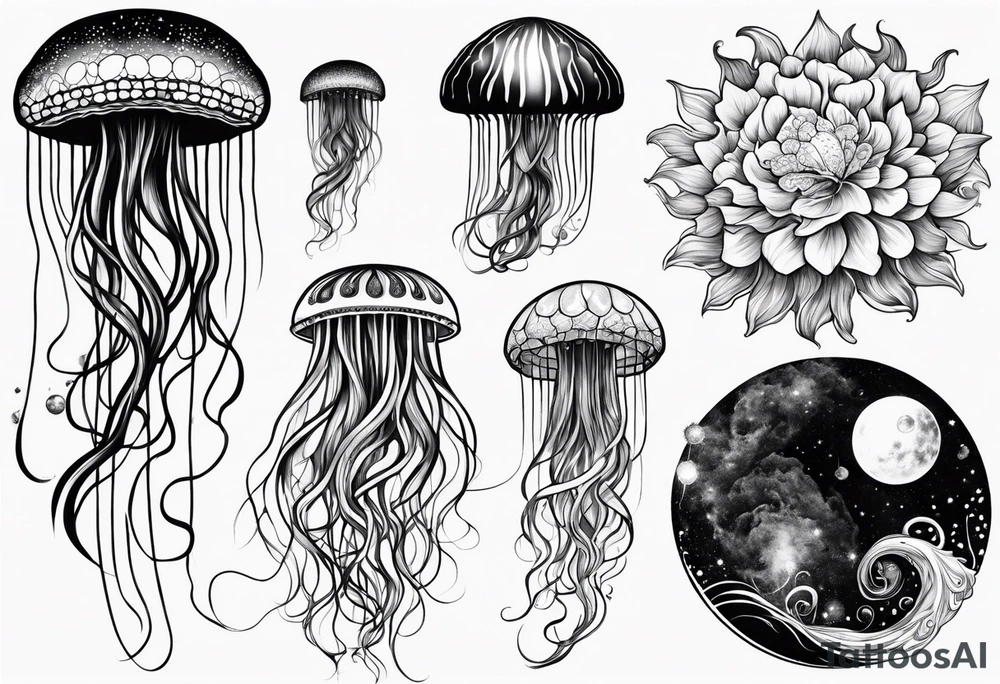 Stars, nebulas, and galaxys are inside a long slender jellyfish tattoo idea