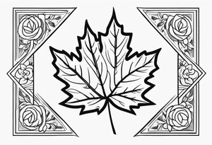 a maple leaf and tudor rose in the forefront with a vertical rectangle on the left side in the background tattoo idea