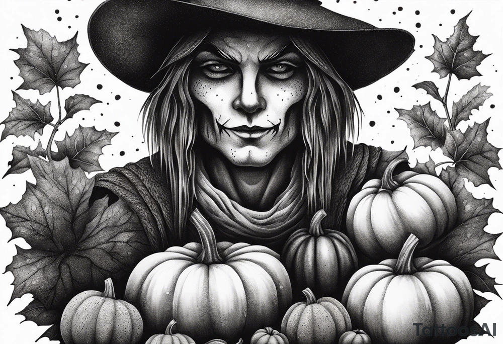Scarecrow with pumpkins tattoo idea