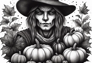 Scarecrow with pumpkins tattoo idea