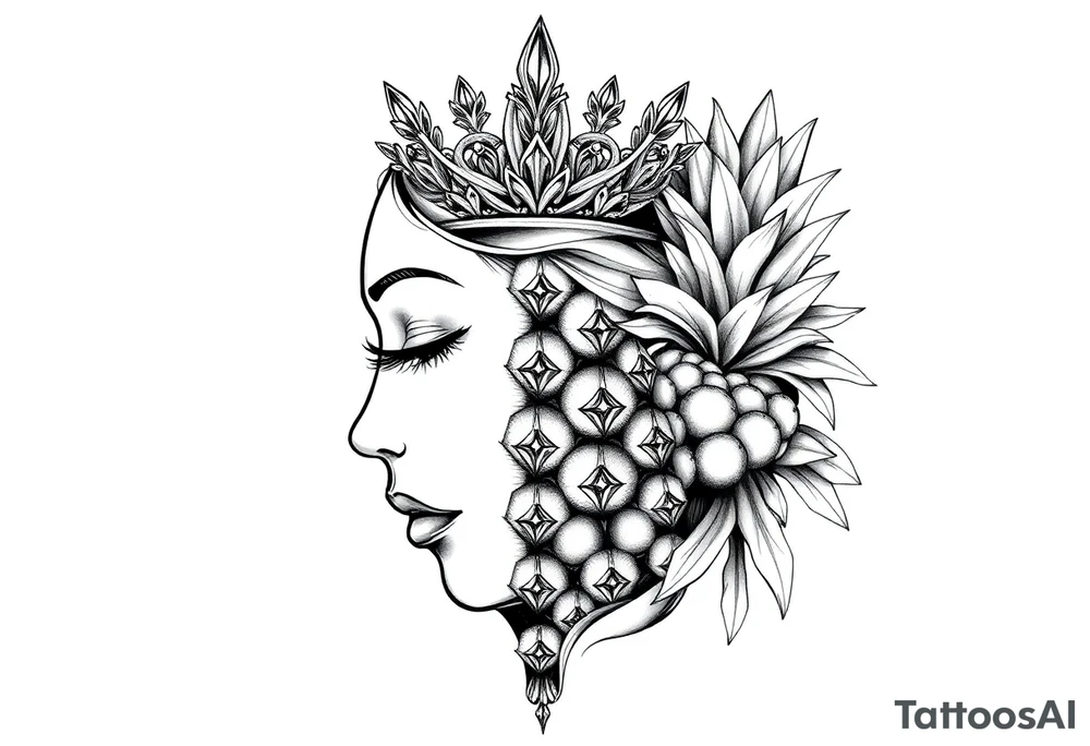 vagina and anus using a pineapple with diamonds, magestic, crown, tattoo idea