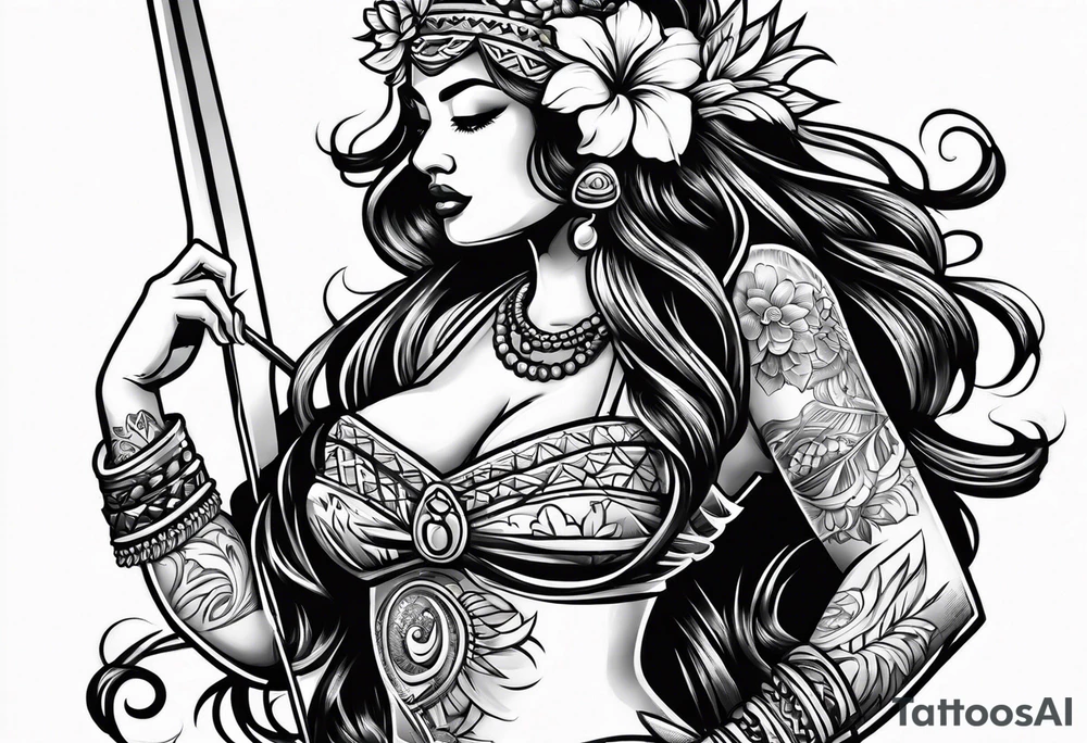 hula girl who dance with famas tattoo idea