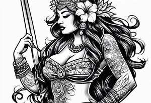hula girl who dance with famas tattoo idea