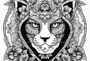 nature element with cat and skull tattoo idea