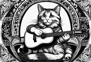 A cat playing acoustic guitar and sitting on a cajon. Dont forget the cajon. CAJON!!!! tattoo idea