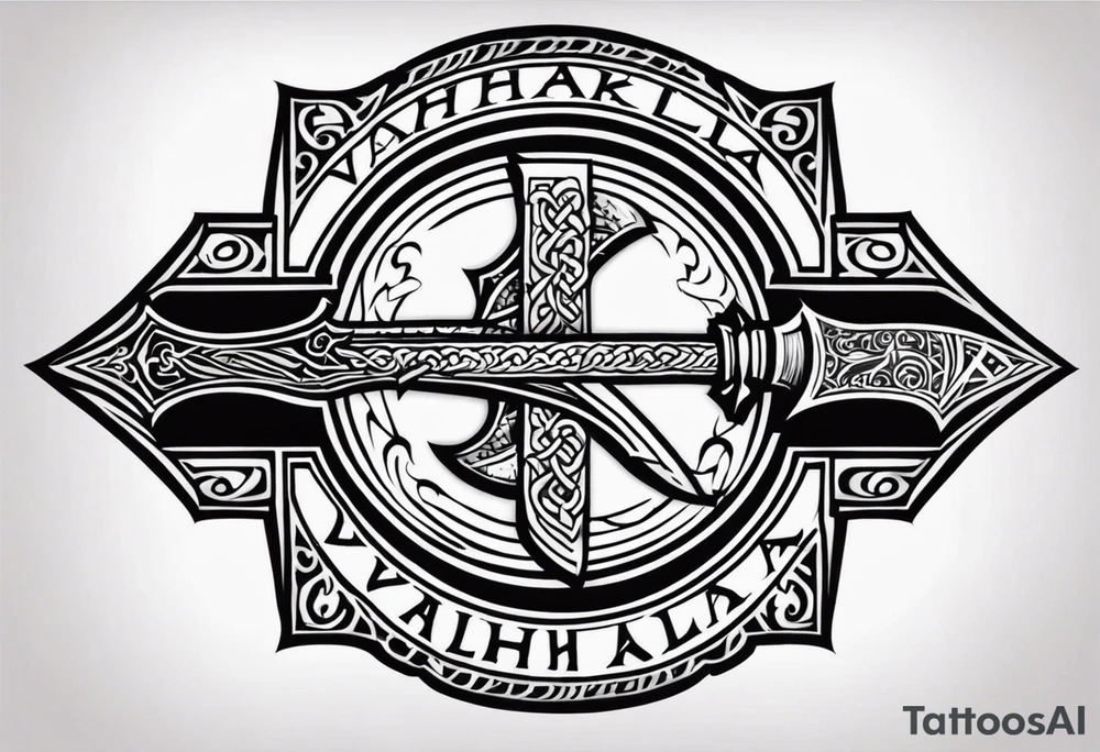 Valhalla viking shield hatchet sword tattoo idea