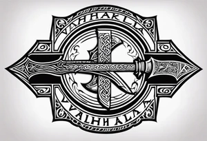 Valhalla viking shield hatchet sword tattoo idea