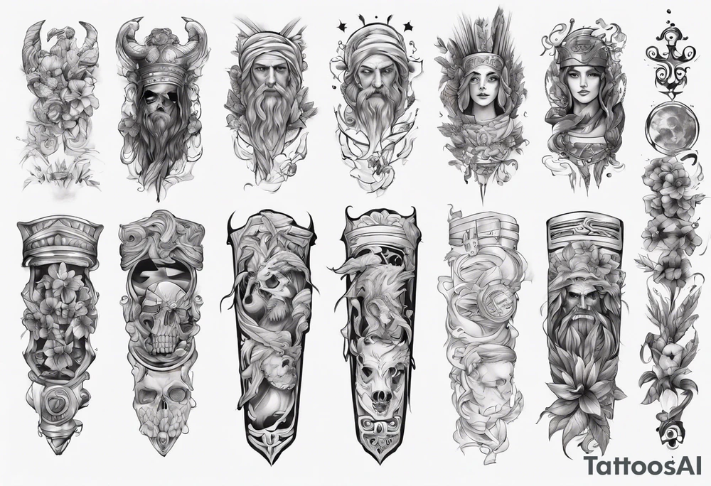 greek arm sleeve tattoo idea