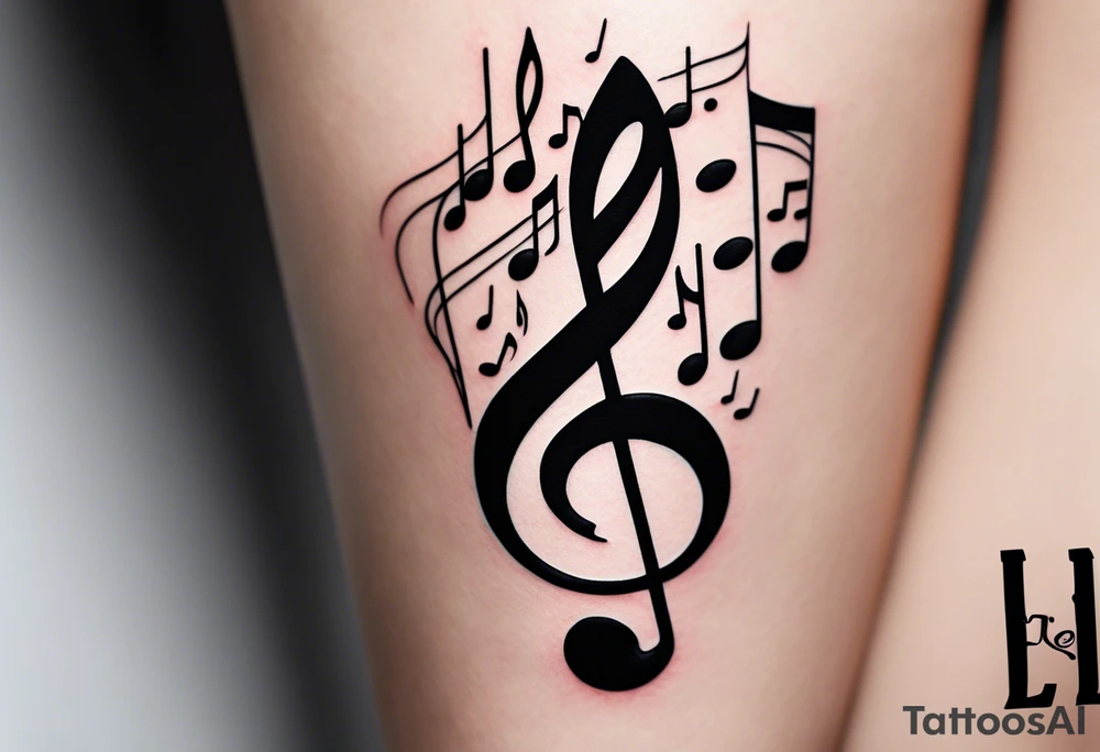 Simple minimalist tattoo in the style of single needle art depicting musical notes in the letters “l” and “r” tattoo idea