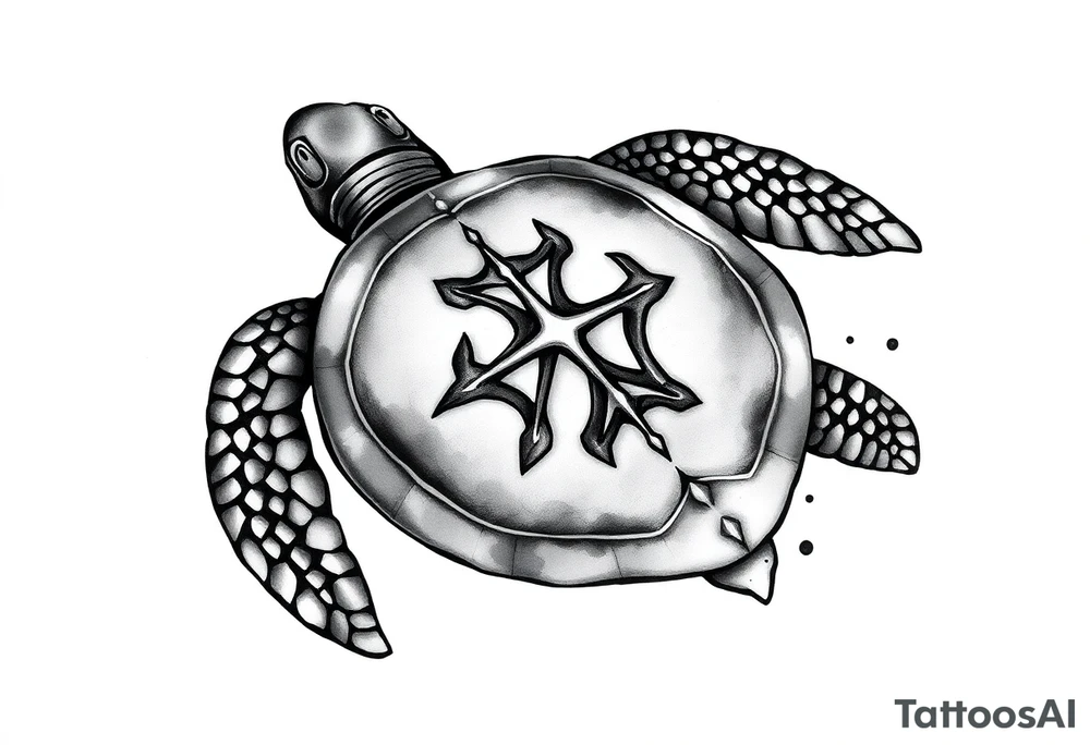 Turtle with trident pattern on its shell tattoo idea