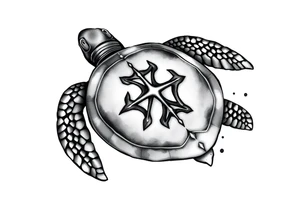 Turtle with trident pattern on its shell tattoo idea