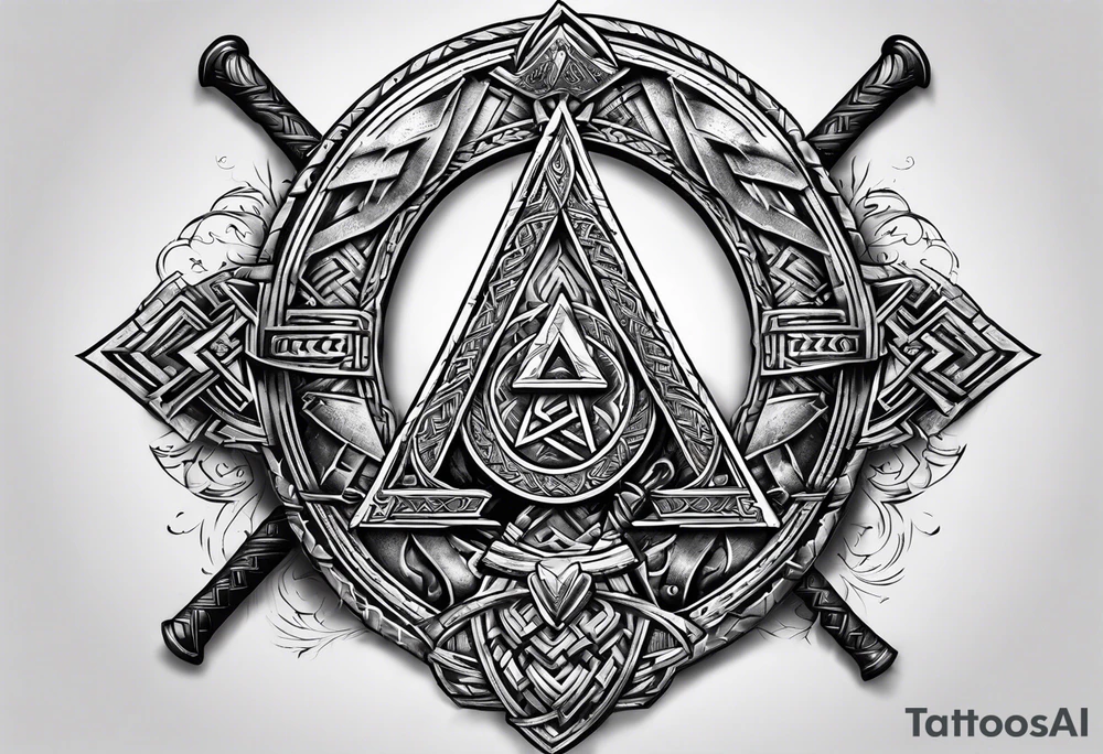 Valhalla valknut sword axe shield tattoo idea