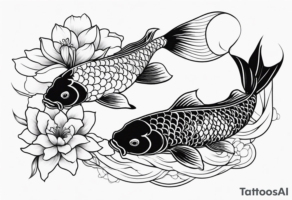 2 koi fish and flowers tattoo idea