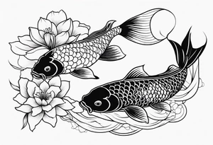 2 koi fish and flowers tattoo idea