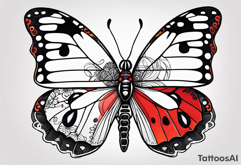 Half Butterfly and half ladybug tattoo idea