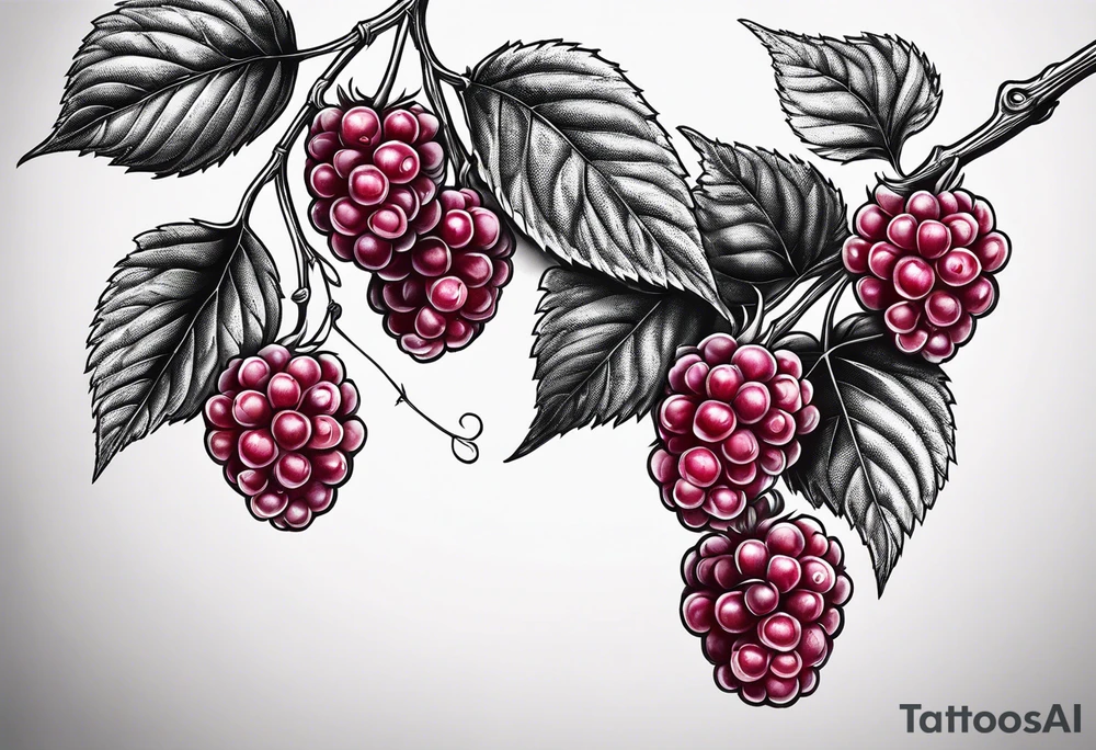 a long raspberry branch that is hanging upside down with small raspberries on it tattoo idea