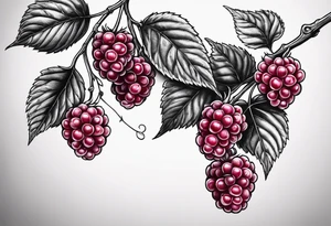 a long raspberry branch that is hanging upside down with small raspberries on it tattoo idea