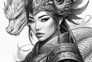 beautiful warrior woman wearing dragon armor tattoo idea