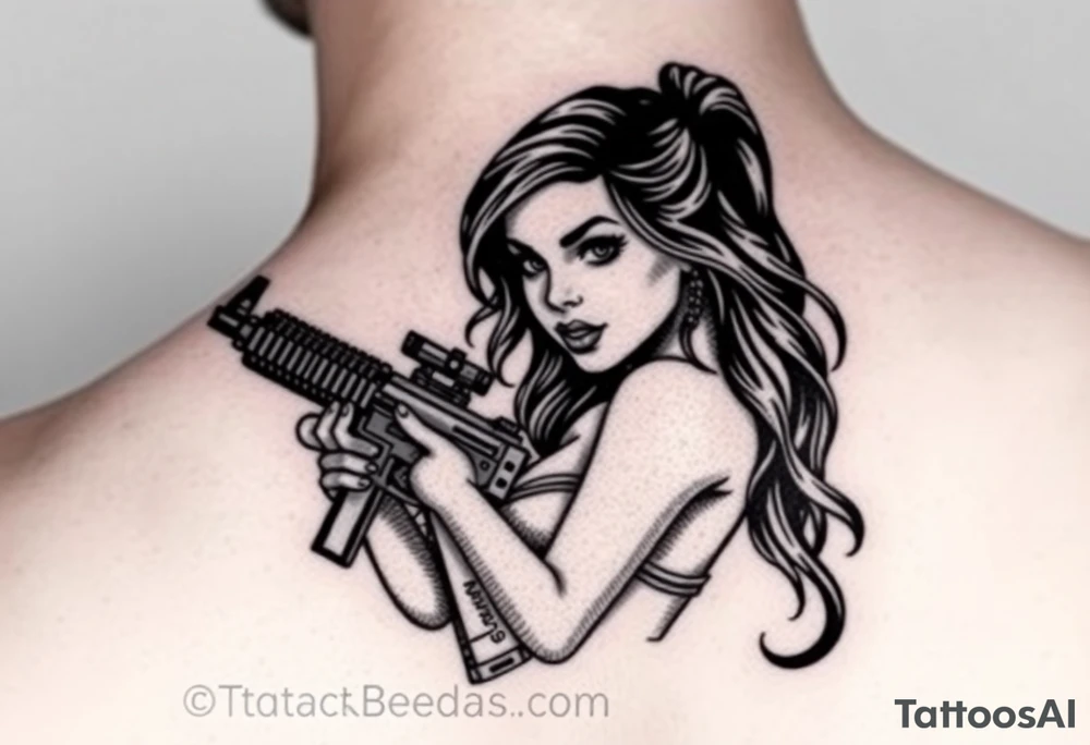 Pin up girl with ak 47 and a uzi tattoo idea
