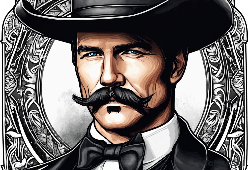 Wyatt Earp with hat and large handlebar mustache tattoo idea