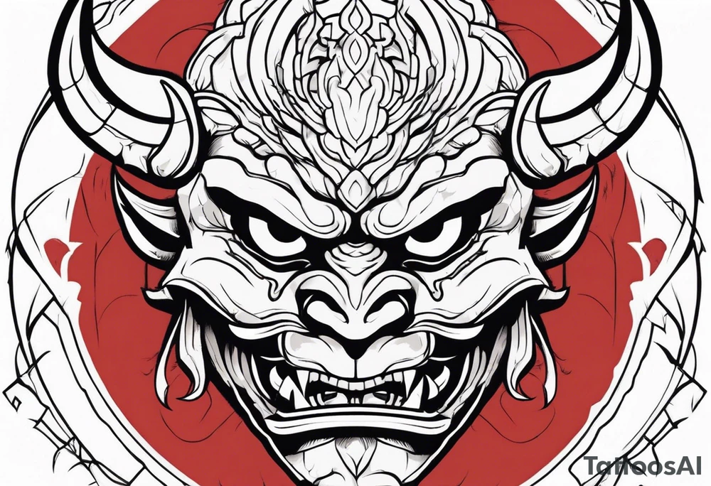 Protection against evil Oni mask tattoo idea
