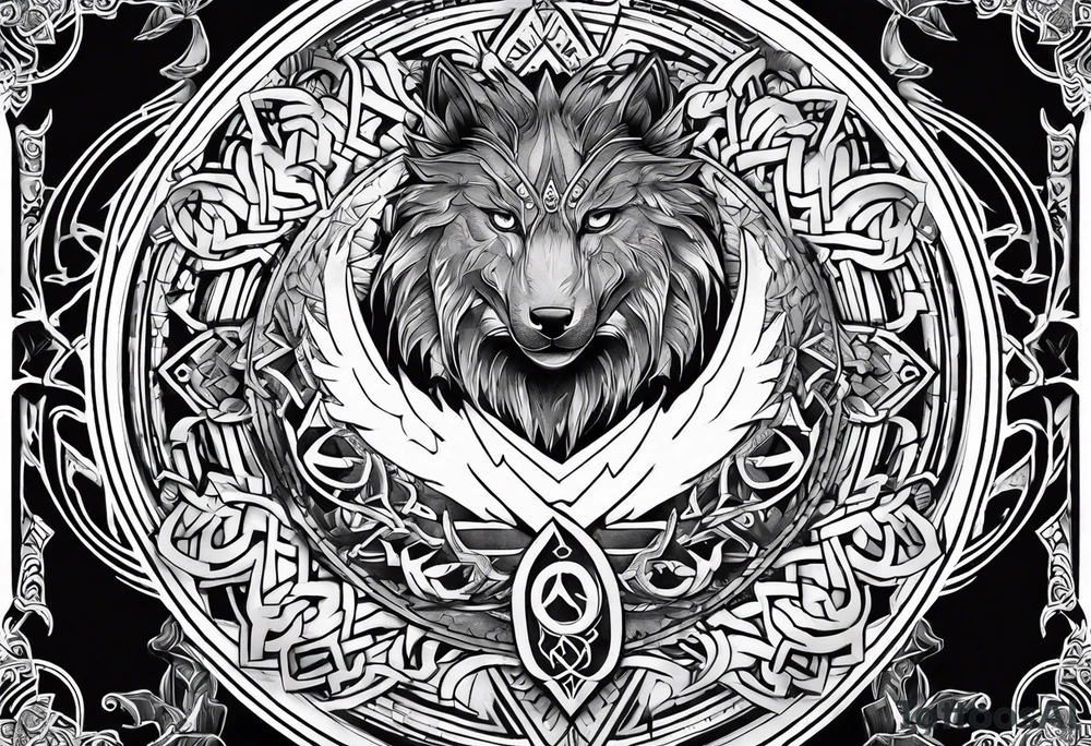 Skoll and Hati forearm tattoo with runes tattoo idea