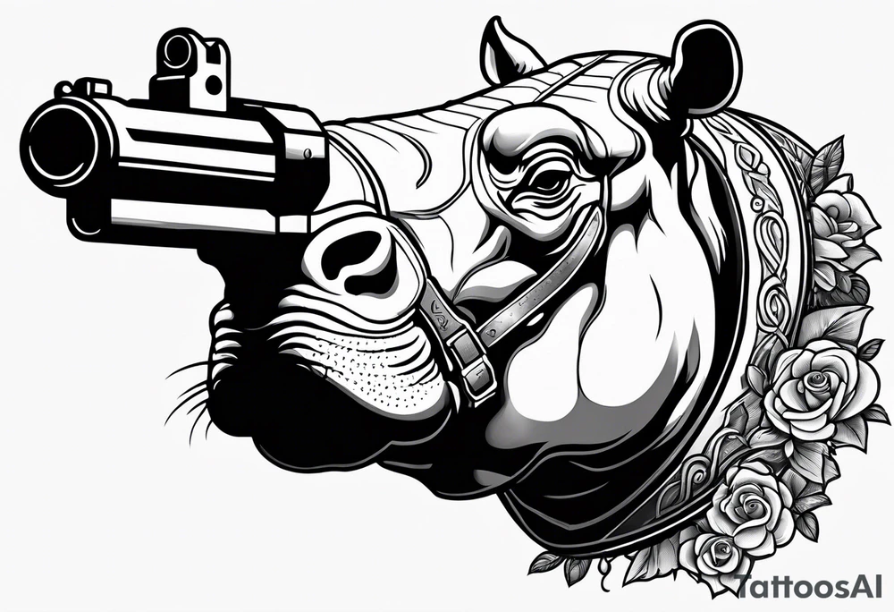 hippo shooting gun tattoo idea