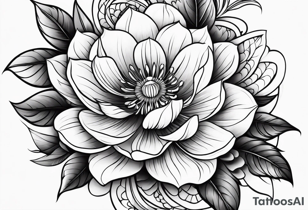Neotraditional flowers tattoo idea