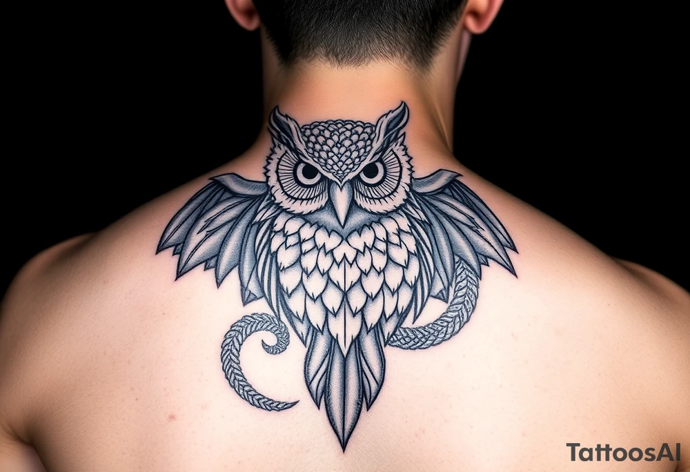 Magnetic owl surrounded by beautiful dragon tattoo idea