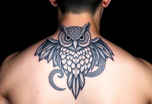 Magnetic owl surrounded by beautiful dragon tattoo idea