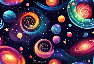 I want a spiral nebula space galaxy tattoo that's colorful and bright and cute and is nice to look at I don't want a traditional circle I want it like the ones thay look like an s shape tattoo idea