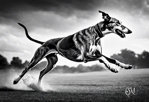 realistic Running greyhound racing tattoo idea