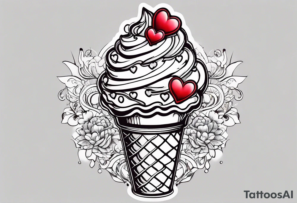 sketch chocolate chip ice cream cone with one red heart tattoo idea sketch chocolate chip ice cream cone with one red heart tattoo idea