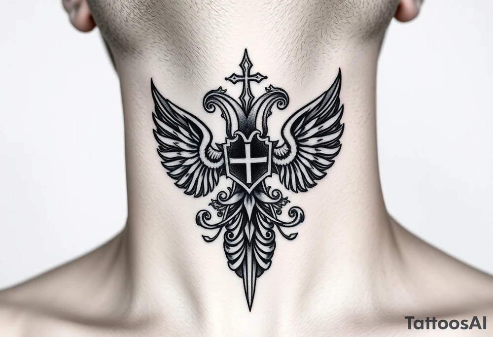 russian christian orthodox military neck design front facing tattoo idea