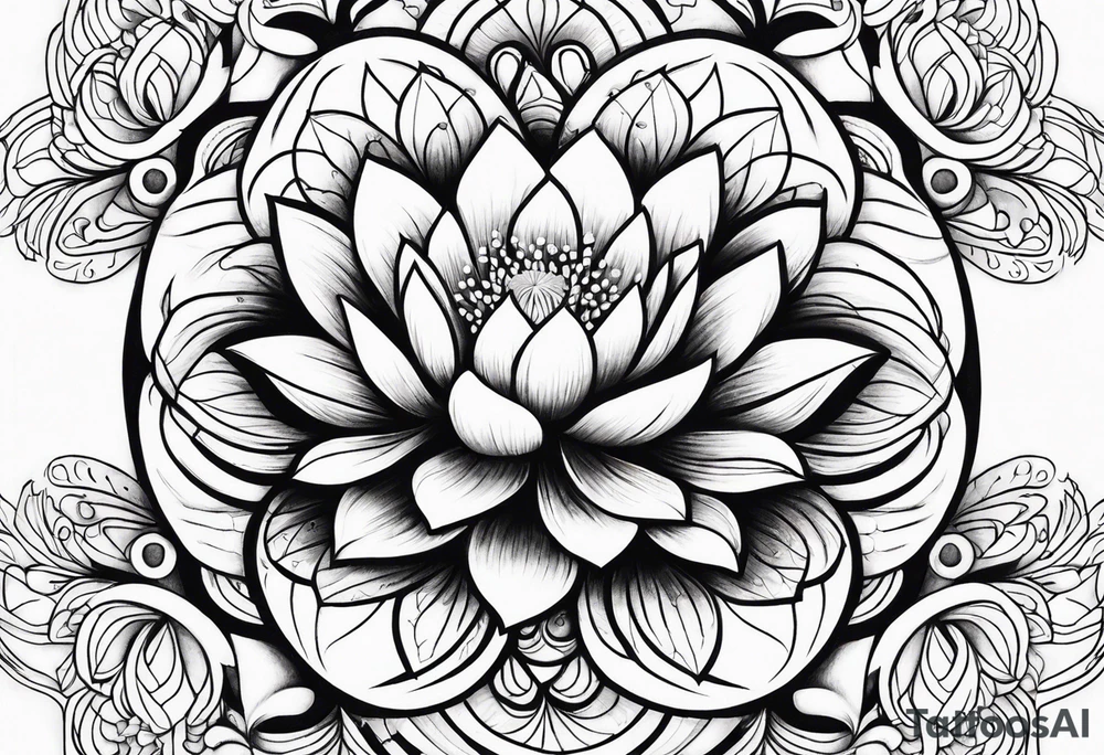 Lotus flower mandala with fine lines tattoo idea