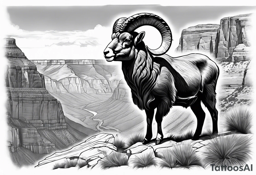 Bright angel trail with a big horn sheep,  forearm tattoo idea