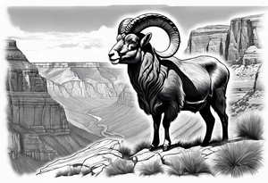 Bright angel trail with a big horn sheep,  forearm tattoo idea