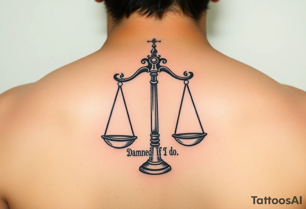scales of justice that say "Damned if I do & Damned if I don't" tattoo idea