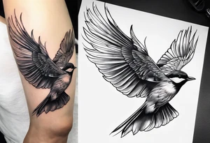 Make a preview of Bird in Flight.
This tattoo should be mark as a sign of freedom.
The tattoo should be on the leg tattoo idea