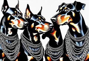 the chain is stretched, there are three angry barking Dobermans in it tattoo idea