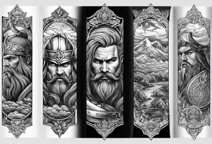 forearm sleeve with vikings and clouds tattoo idea