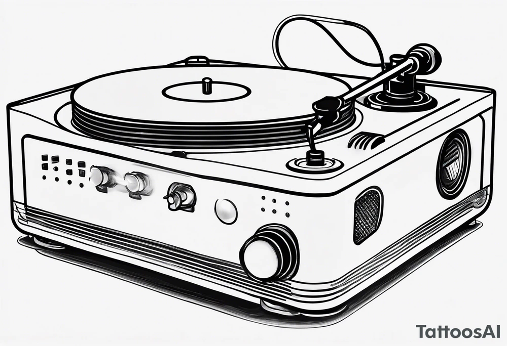 A recordplayer fineline minimalistic in one line 2D outline tattoo idea