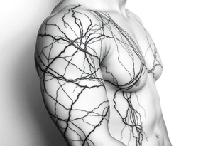 Lines that run across the veins, creating almost wound-like feel and is abstract linear. Almost paintbrush effects too. tattoo idea