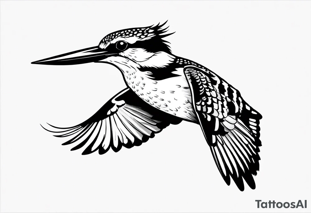 I would like to get a fineline tattoo of a pied kingfisher hovering in the air tattoo idea