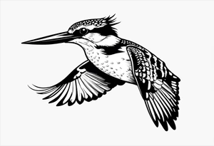 I would like to get a fineline tattoo of a pied kingfisher hovering in the air tattoo idea