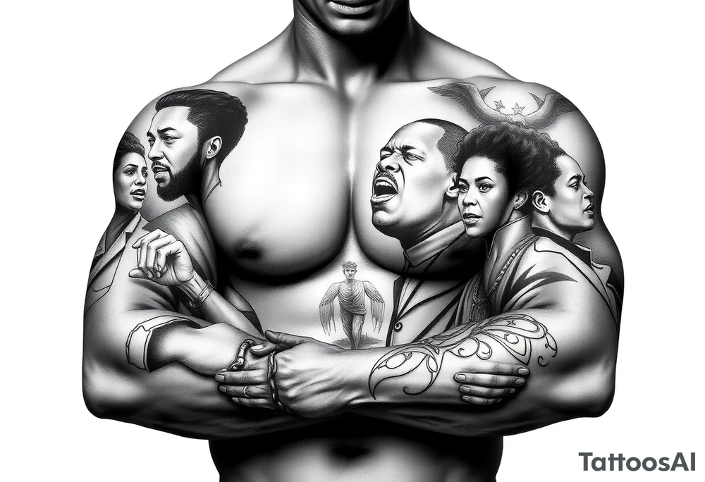 Civil rights and black liberation of African American historic figures and events and 1950’s - 1970’s theme tattoo idea