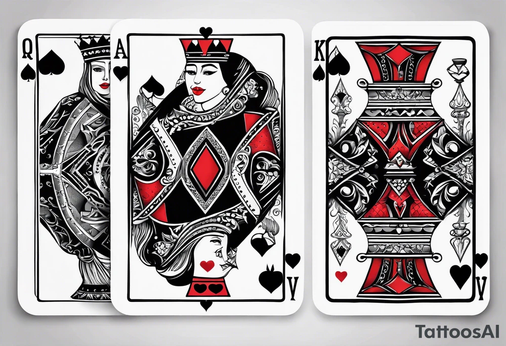 one playing card with both queen of hearts and king of spades in extreme minimalistic style tattoo idea