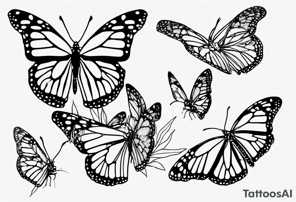 realistic monarch butterfly simple black outline landed on a twig tattoo idea