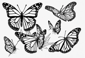 realistic monarch butterfly simple black outline landed on a twig tattoo idea