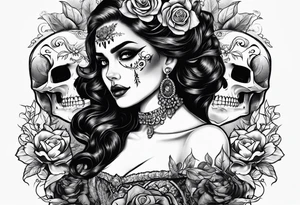 lady skull tattoo idea